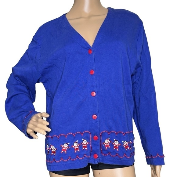Bobbie C button down cardigan Santa Christmas sweater large - Picture 1 of 7
